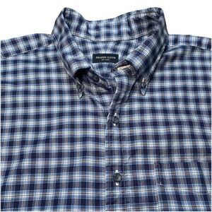 Proper Cloth Shirt (XL) MTM Mens L/S Button Down Navy Blue Plaid Twill